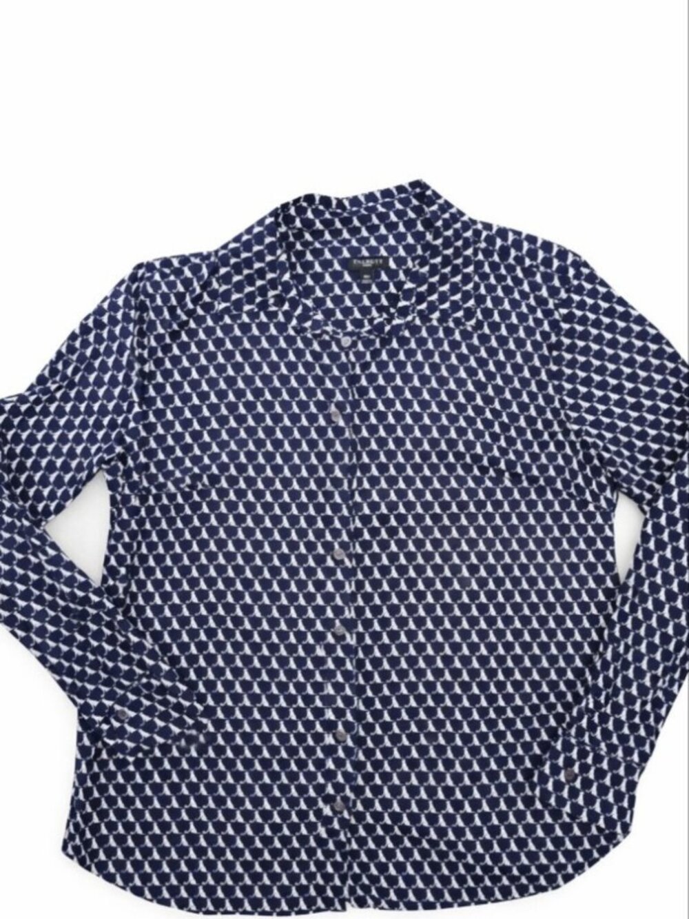 Talbots Cotton Navy Dog Print Playful Statement Button Down Shirt Size 10P